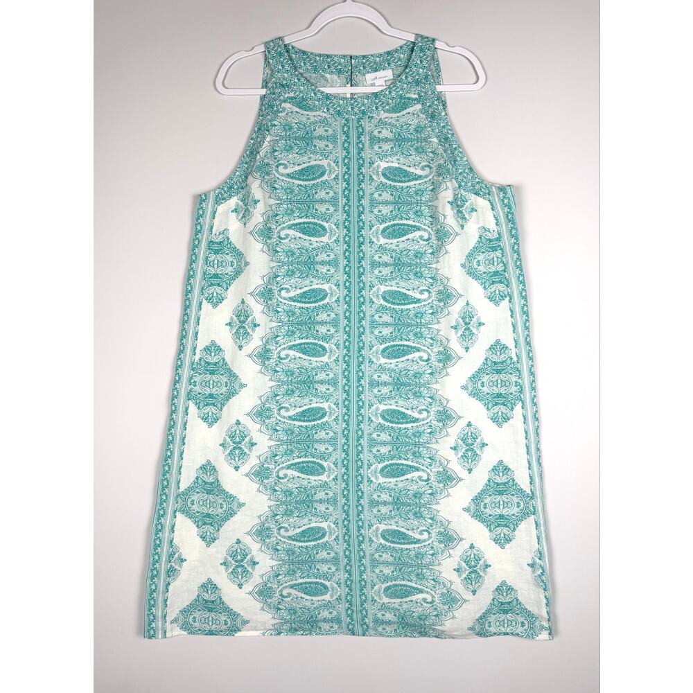 J. Jill Love Linen Aqua Paisley Dress Large Beachy Resortwear Boho Chic NWT - Picture 2 of 11
